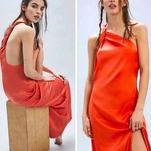 FREE PEOPLE VICTORIA SILK MAXI DRESS WITH SLIT